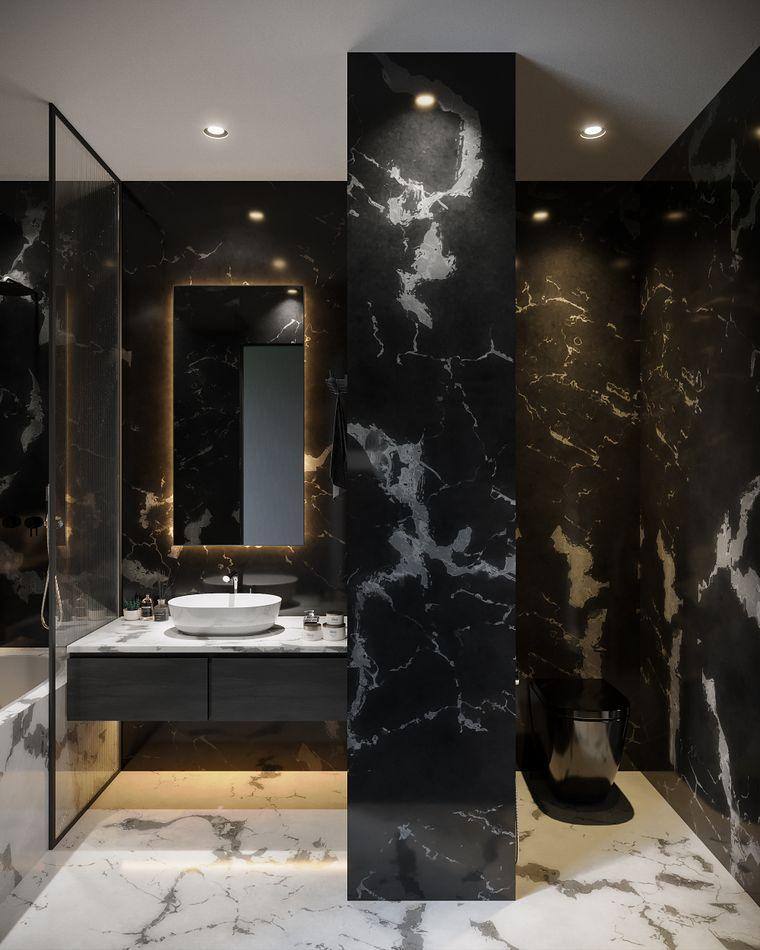 Siyah mermer banyo