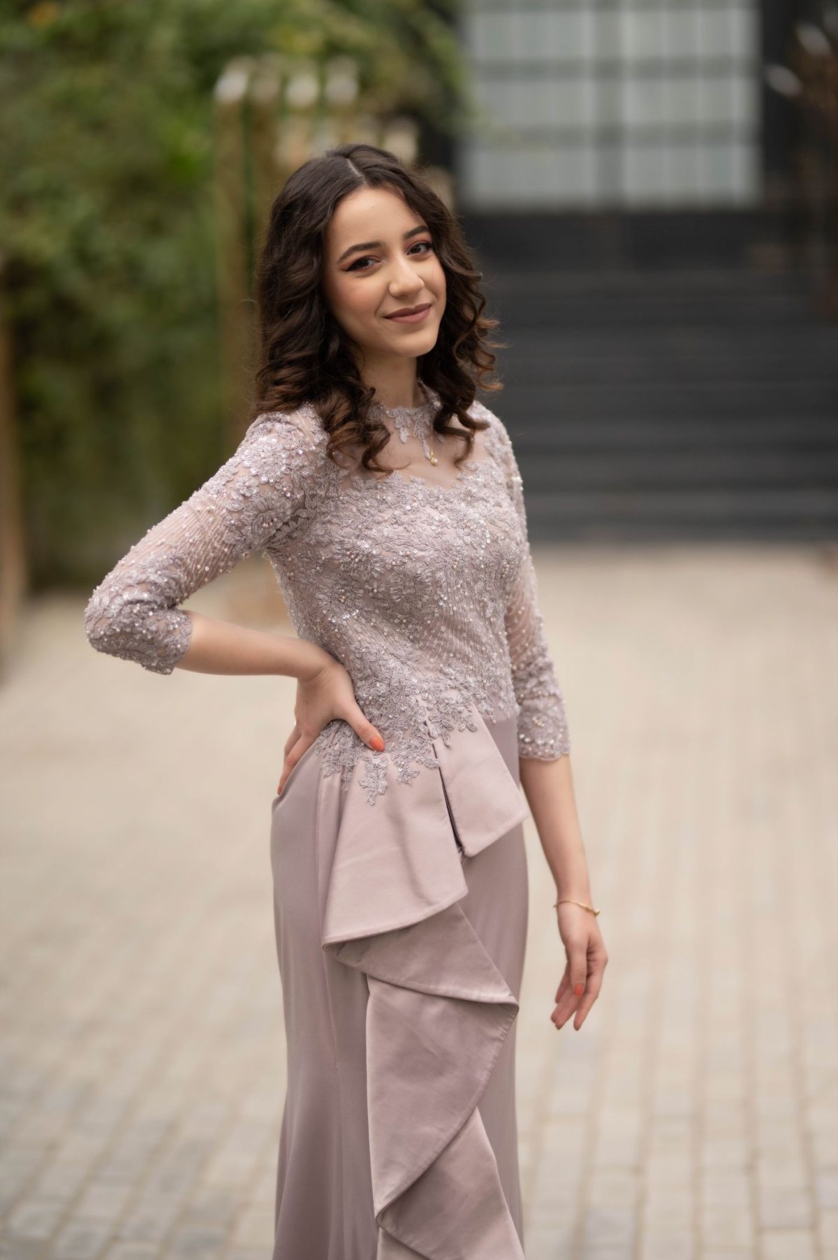Dantel Uzun Abiye — Ekru