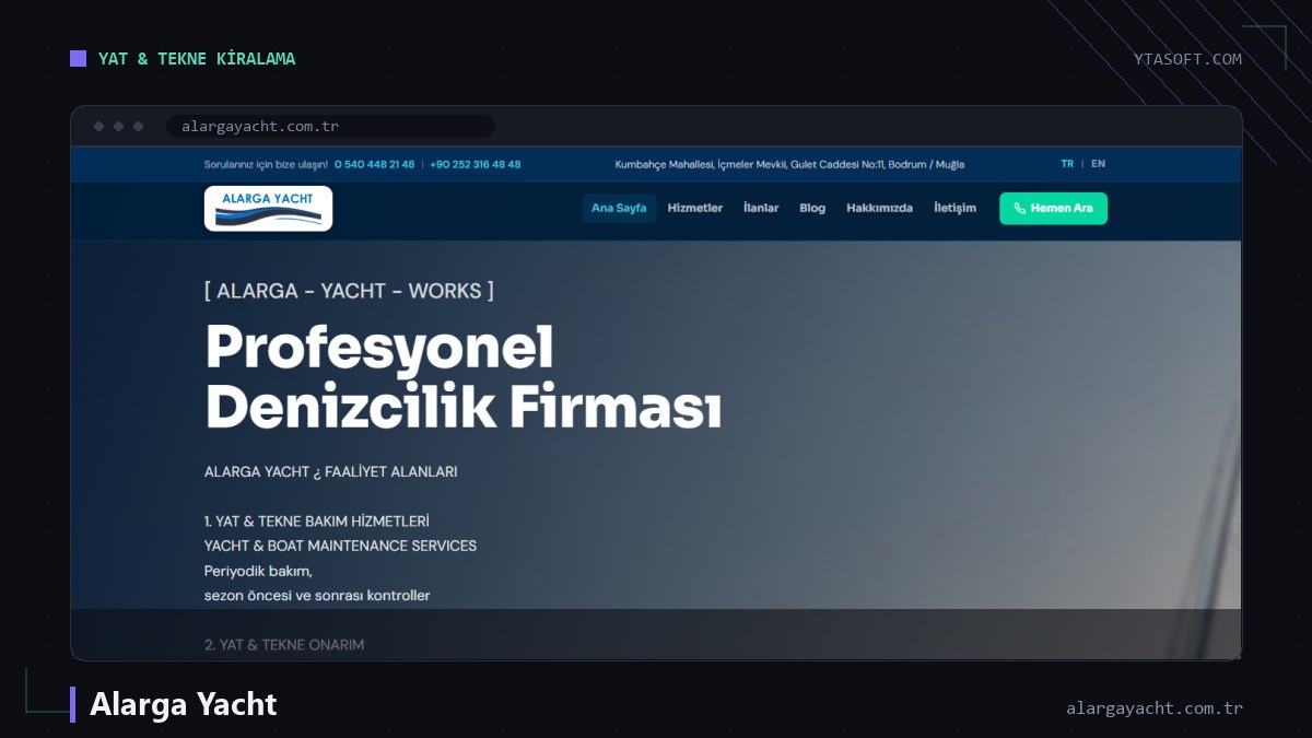 Alarga Yacht web sitesi ekran görüntüsü