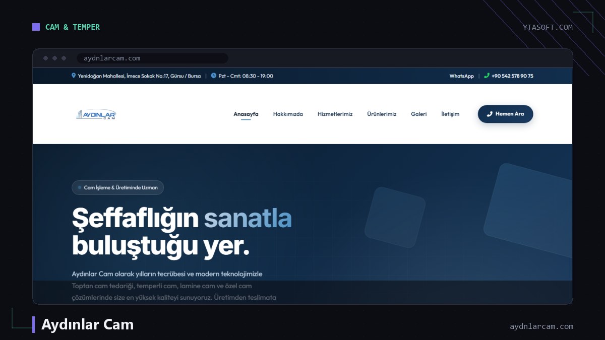 Aydınlar Cam web sitesi ekran görüntüsü