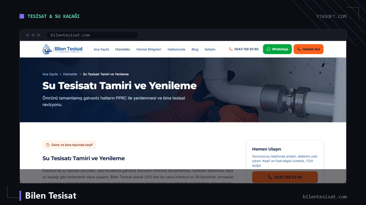 Bilen Tesisat web sitesi ekran görüntüsü