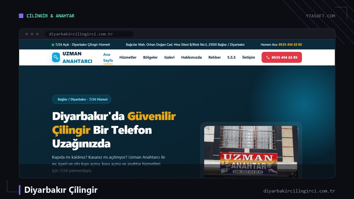 Diyarbakır Çilingir web sitesi ekran görüntüsü