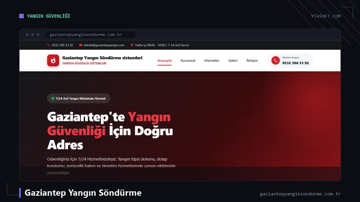 Gaziantep Yangın Söndürme web sitesi ekran görüntüsü