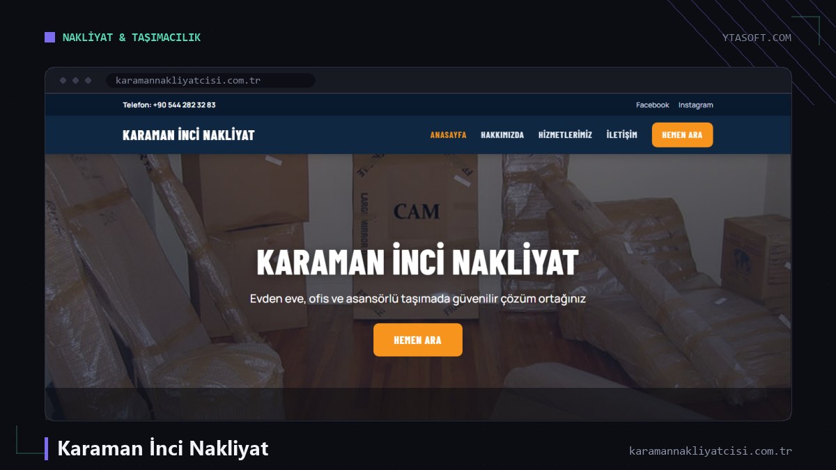 Karaman İnci Nakliyat web sitesi ekran görüntüsü