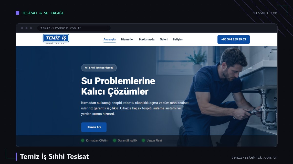 Temiz İş Sıhhi Tesisat web sitesi ekran görüntüsü