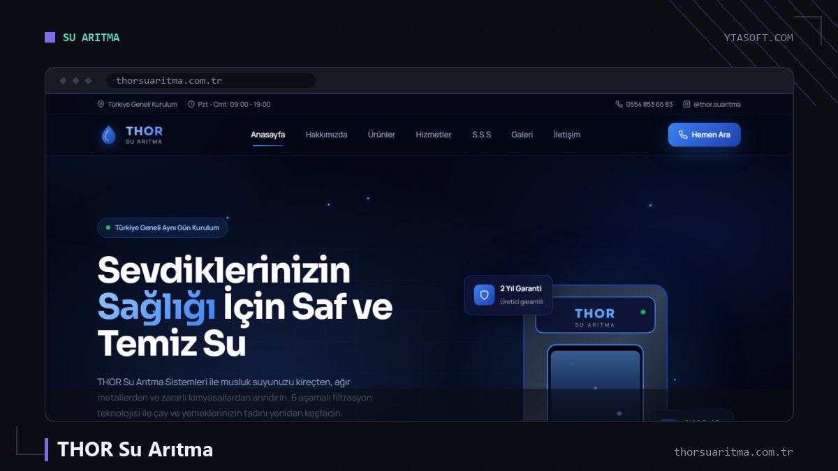 THOR Su Arıtma web sitesi ekran görüntüsü