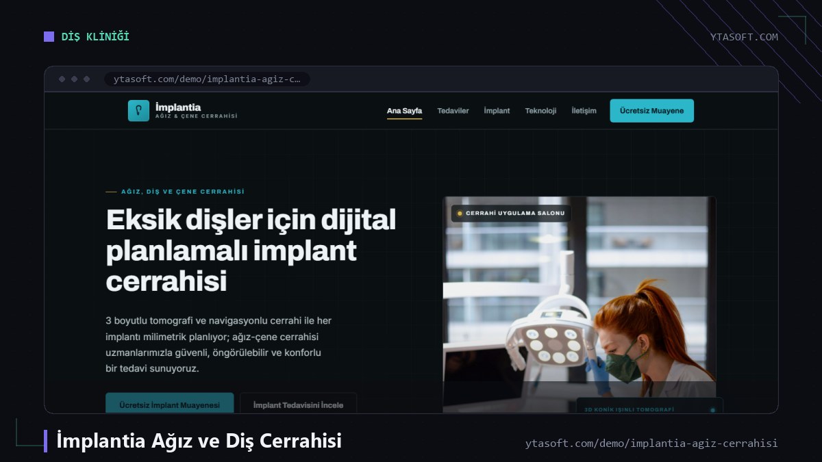 İmplantia Ağız ve Diş Cerrahisi hazır site ekran görüntüsü