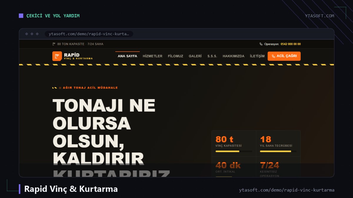 Rapid Vinç & Kurtarma hazır site ekran görüntüsü
