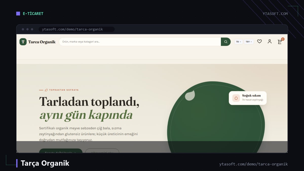 Tarça Organik hazır site ekran görüntüsü