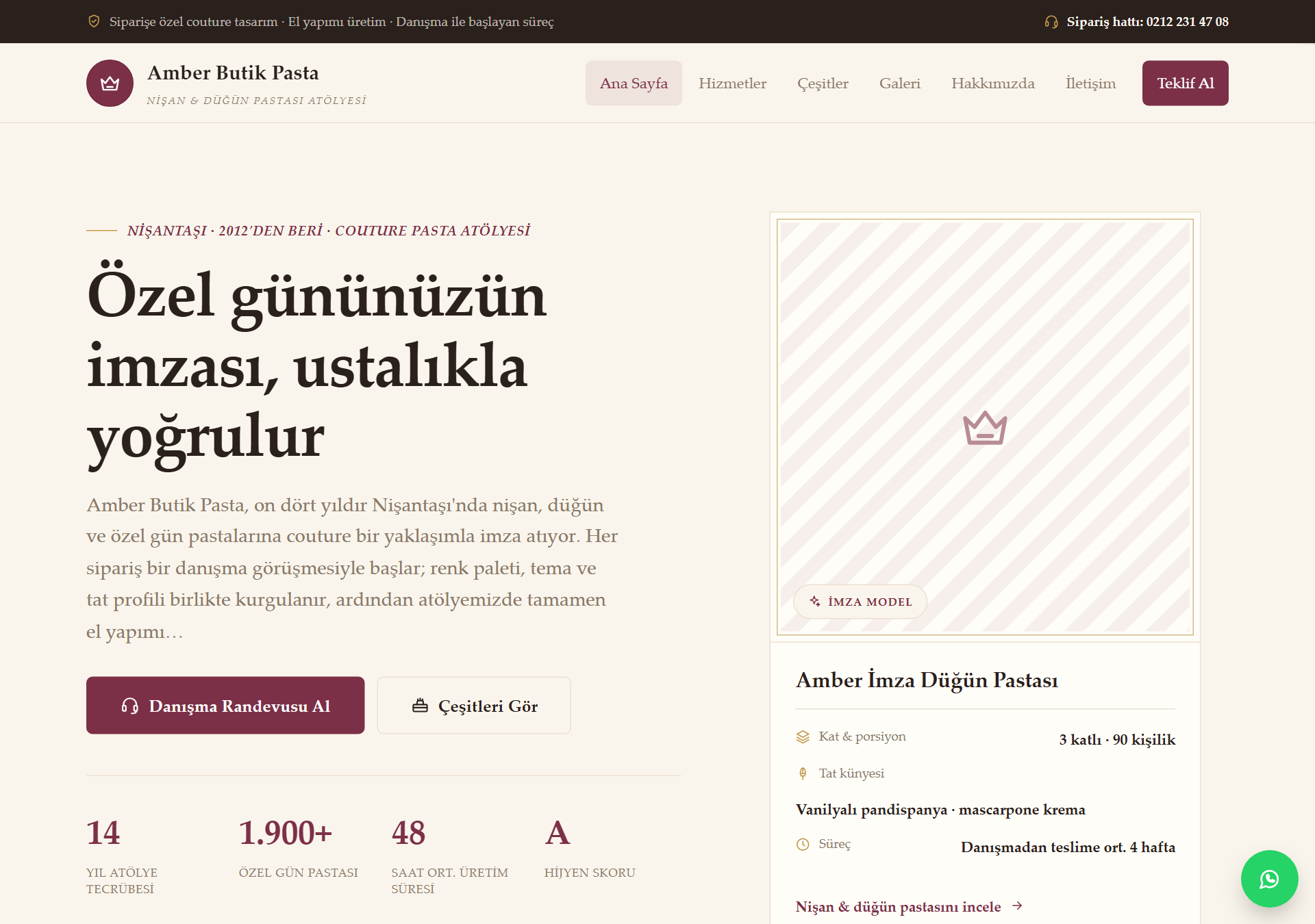 Amber — Premium & Editöryel Nişan/Düğün Butik Pasta Web Sitesi — ekran görüntüsü 1