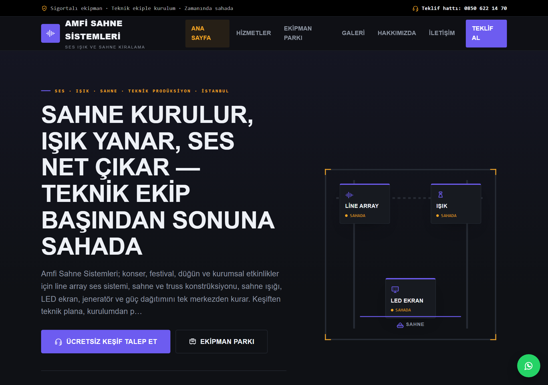 Amfi — Koyu & Endüstriyel Konser/Festival Ses Işık Sahne Web Sitesi — ekran görüntüsü 1