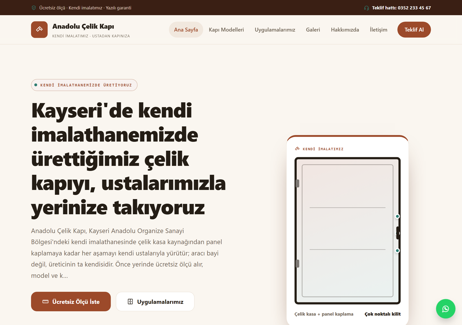 Anadolu — Sıcak & İmalatçı Çelik Kapı Web Sitesi — ekran görüntüsü 1