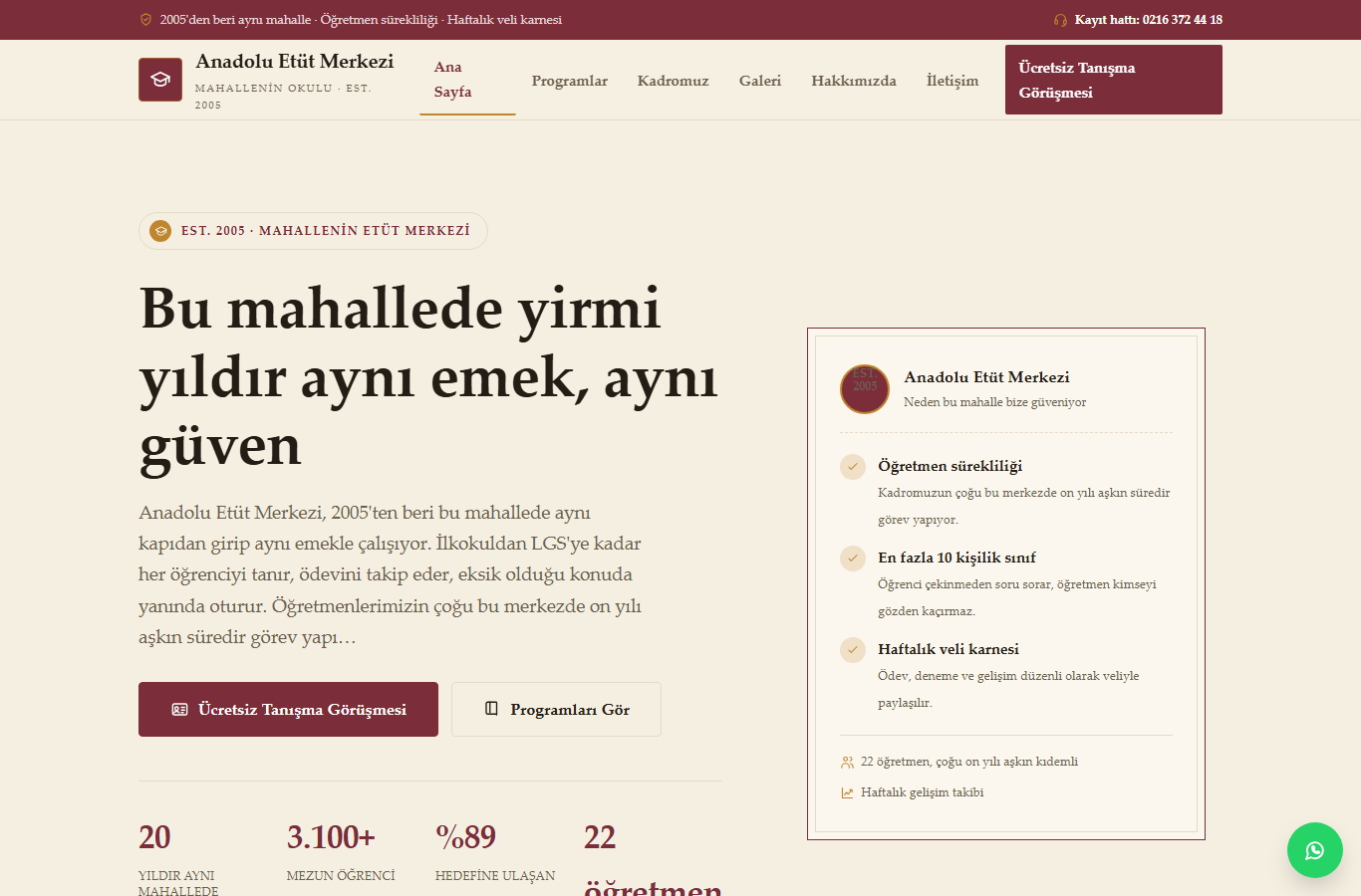 Anadolu Etüt Merkezi — Köklü Etüt Merkezi Web Sitesi görünümü 1