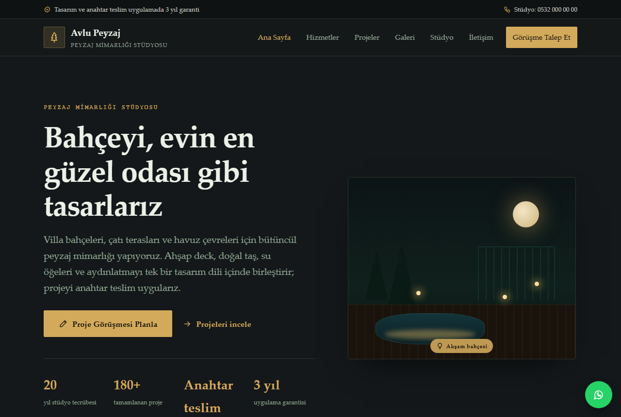 Avlu Peyzaj — Peyzaj Mimarlığı Web Sitesi görünümü 1