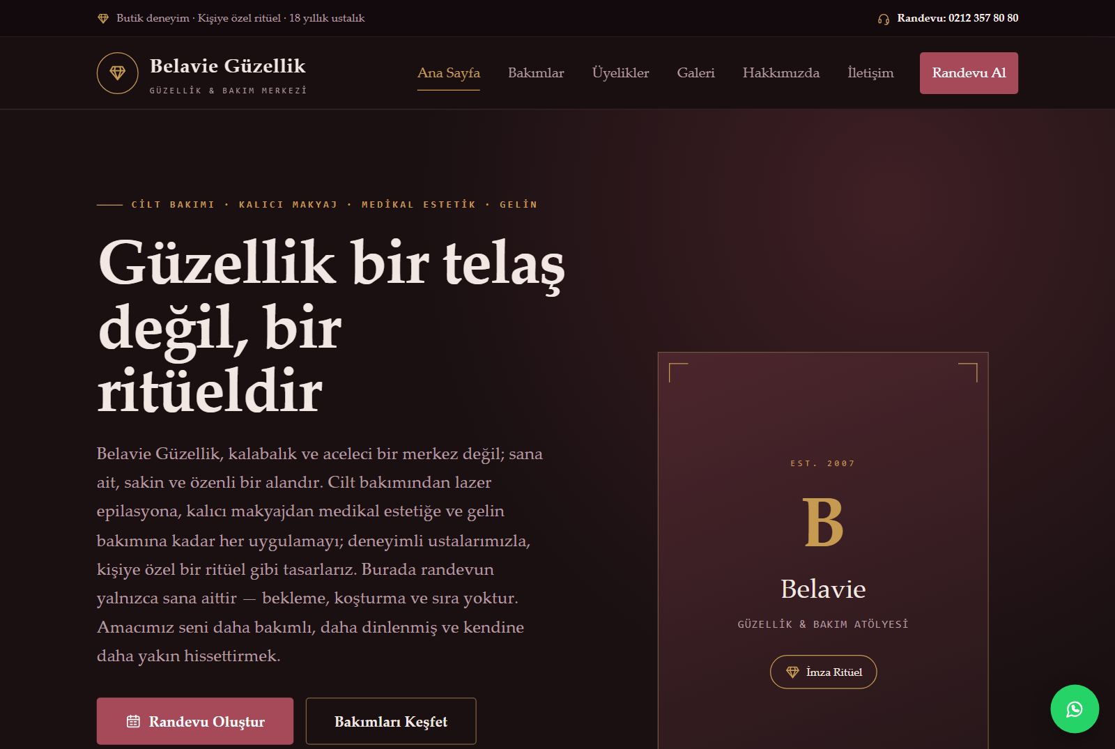 Belavie Güzellik — Butik Güzellik ve Bakım Merkezi Web Sitesi görünümü 1