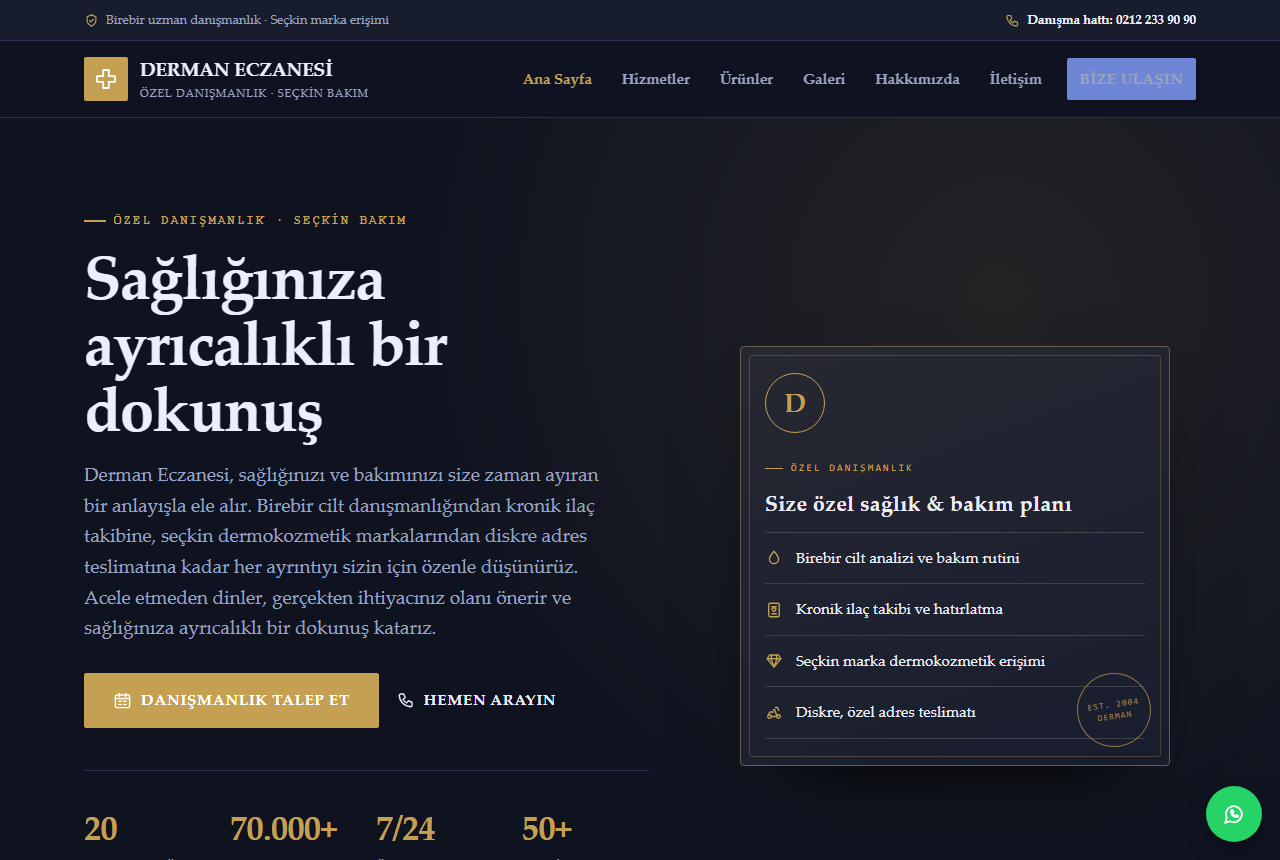 Derman Eczanesi — Premium Danışman Eczane Web Sitesi görünümü 1