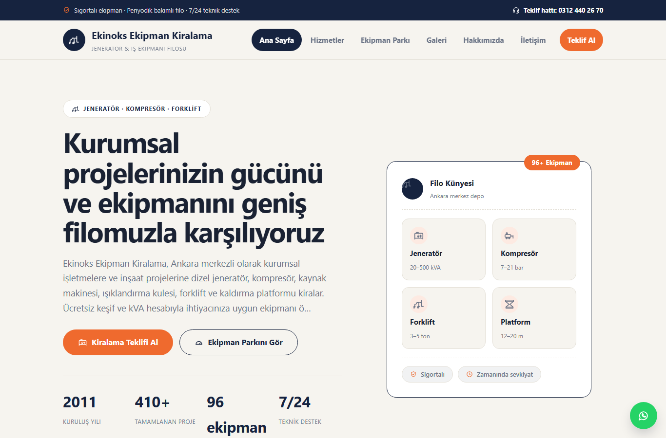 Ekinoks Ekipman Kiralama — Geniş Filolu Kurumsal Kiralama Web Sitesi görünümü 1