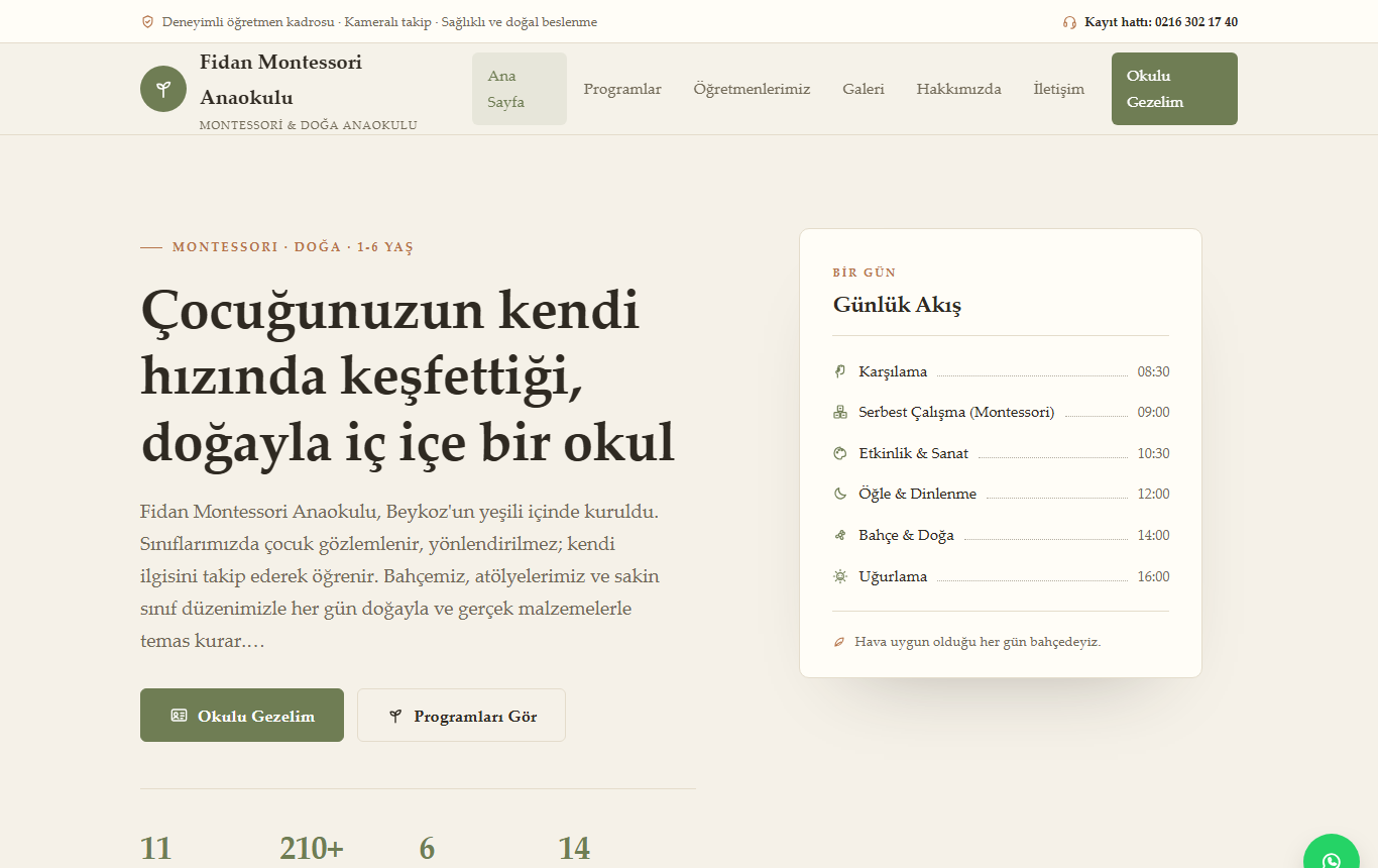 Fidan — Doğal & Sakin Montessori Anaokulu Web Sitesi — ekran görüntüsü 1