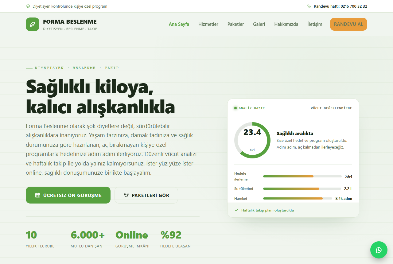 Forma Beslenme — Modern Diyetisyen & Beslenme Web Sitesi görünümü 1