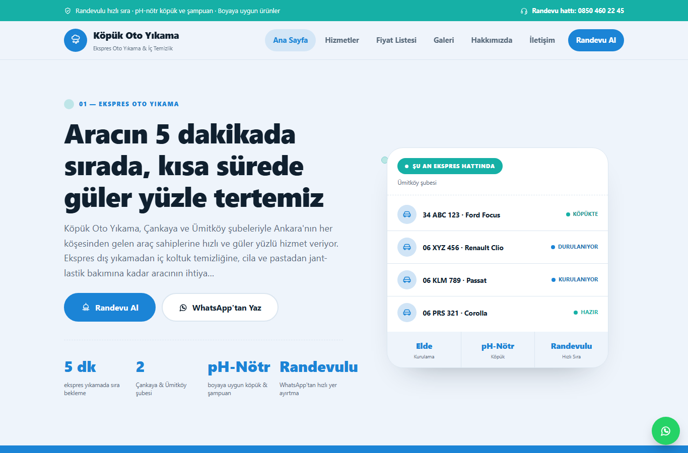 Köpük Oto Yıkama — Ekspres Yıkama & İç Temizlik Web Sitesi görünümü 1