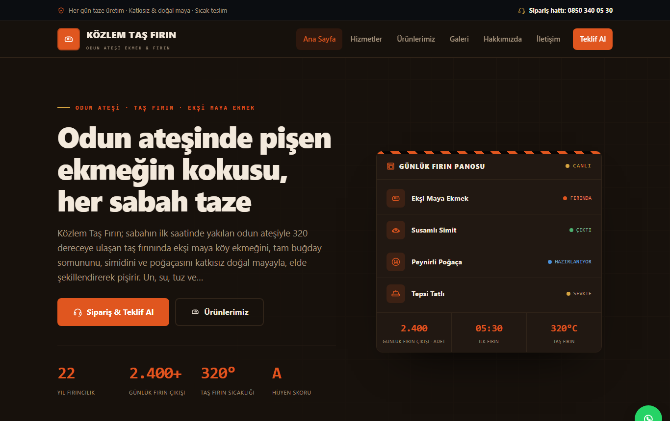 Közlem Taş Fırın — Üretim Panosu Kimliğinde Odun Ateşi Ekmek ve Fırın Web Sitesi görünümü 1