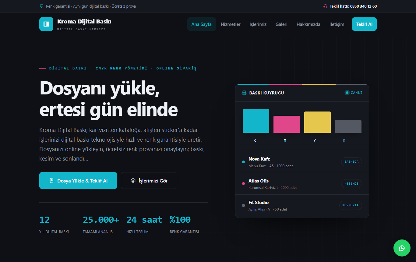 Kroma Dijital Baskı — Hızlı Dijital Matbaa Web Sitesi görünümü 1