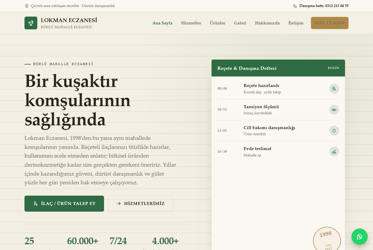 Lokman Eczanesi — Köklü Mahalle Eczanesi Web Sitesi görünümü 1