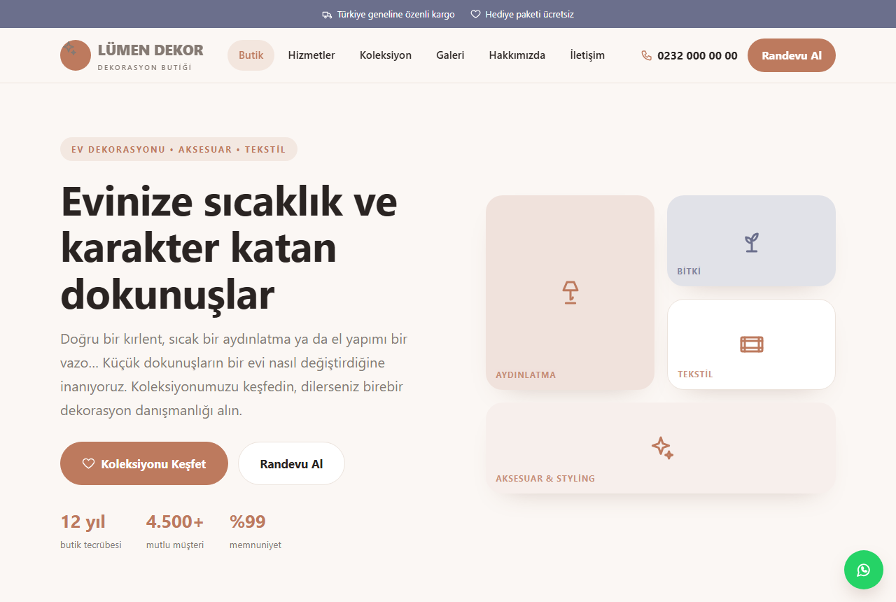 Lümen Dekor — Ev Dekorasyonu Butiği web sitesi görünümü 1