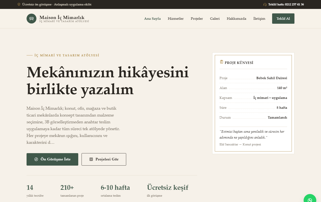 Maison — Krem & Editöryel Serif İç Mimari Butik Web Sitesi — ekran görüntüsü 1