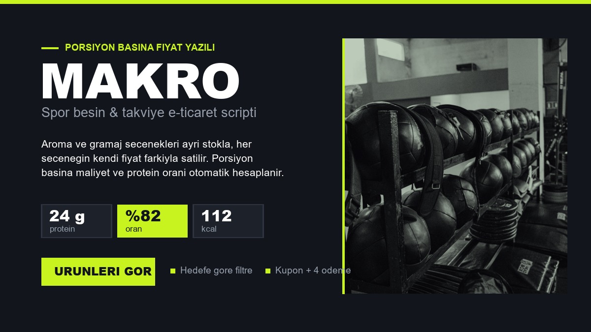 Makro spor besin ve takviye e-ticaret scripti kapak görseli
