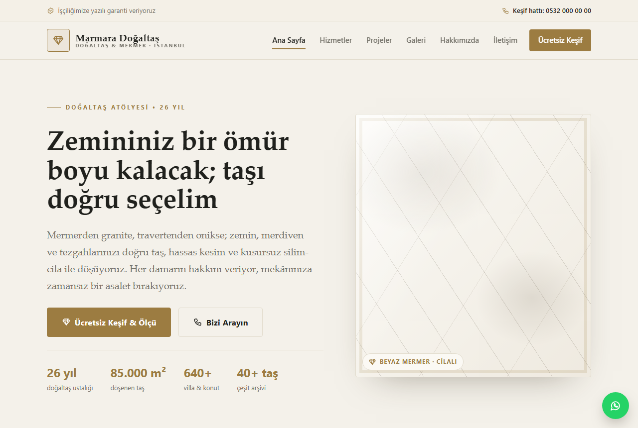 Marmara Doğaltaş — Mermer & Granit Zemin Web Sitesi görünümü 1