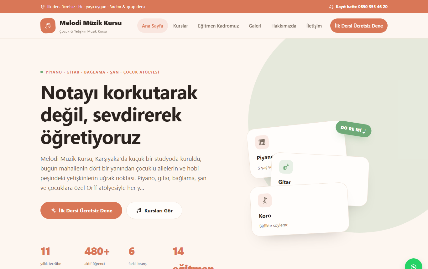 Melodi — Sıcak & Samimi Aile ve Çocuk Odaklı Müzik Kursu Web Sitesi — ekran görüntüsü 1
