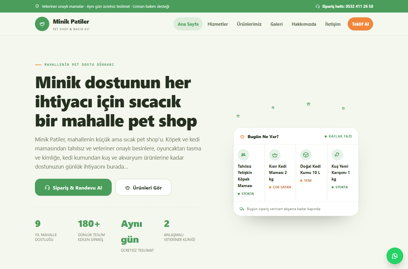 Minik Patiler — Samimi Mahalle Pet Shop Web Sitesi görünümü 1