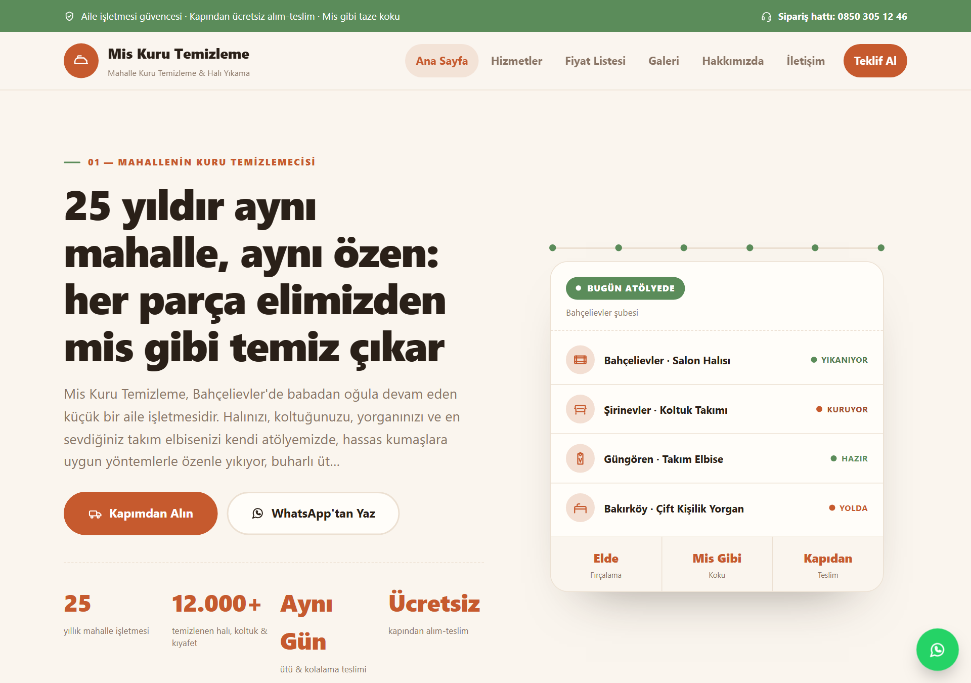 Mis — Sıcak & Mahalle Kuru Temizleme / Halı Yıkama Web Sitesi — ekran görüntüsü 1