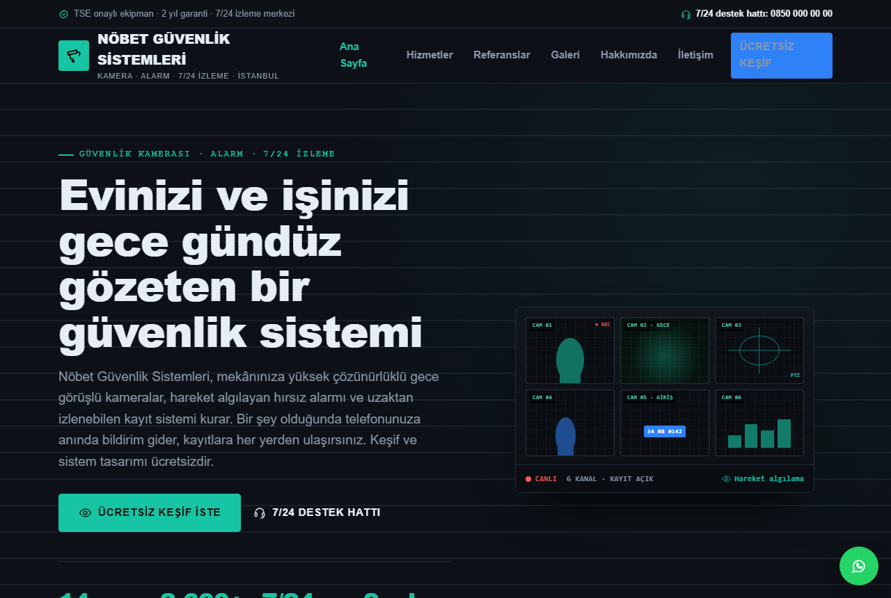 Nöbet Güvenlik Sistemleri — Kamera & Alarm Web Sitesi görünümü 1