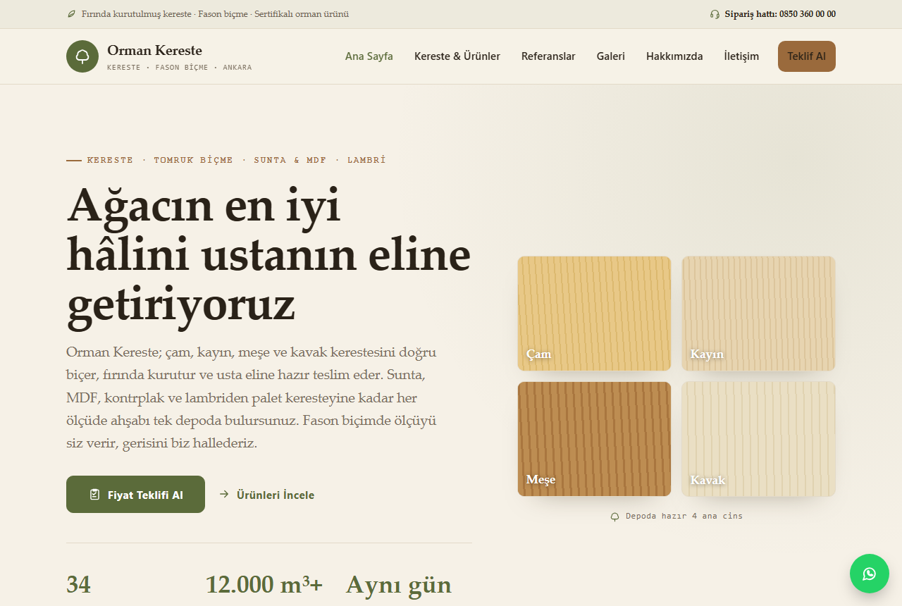 Orman Kereste — Kereste, Tomruk Biçme ve Ahşap Ürünler Web Sitesi görünümü 1