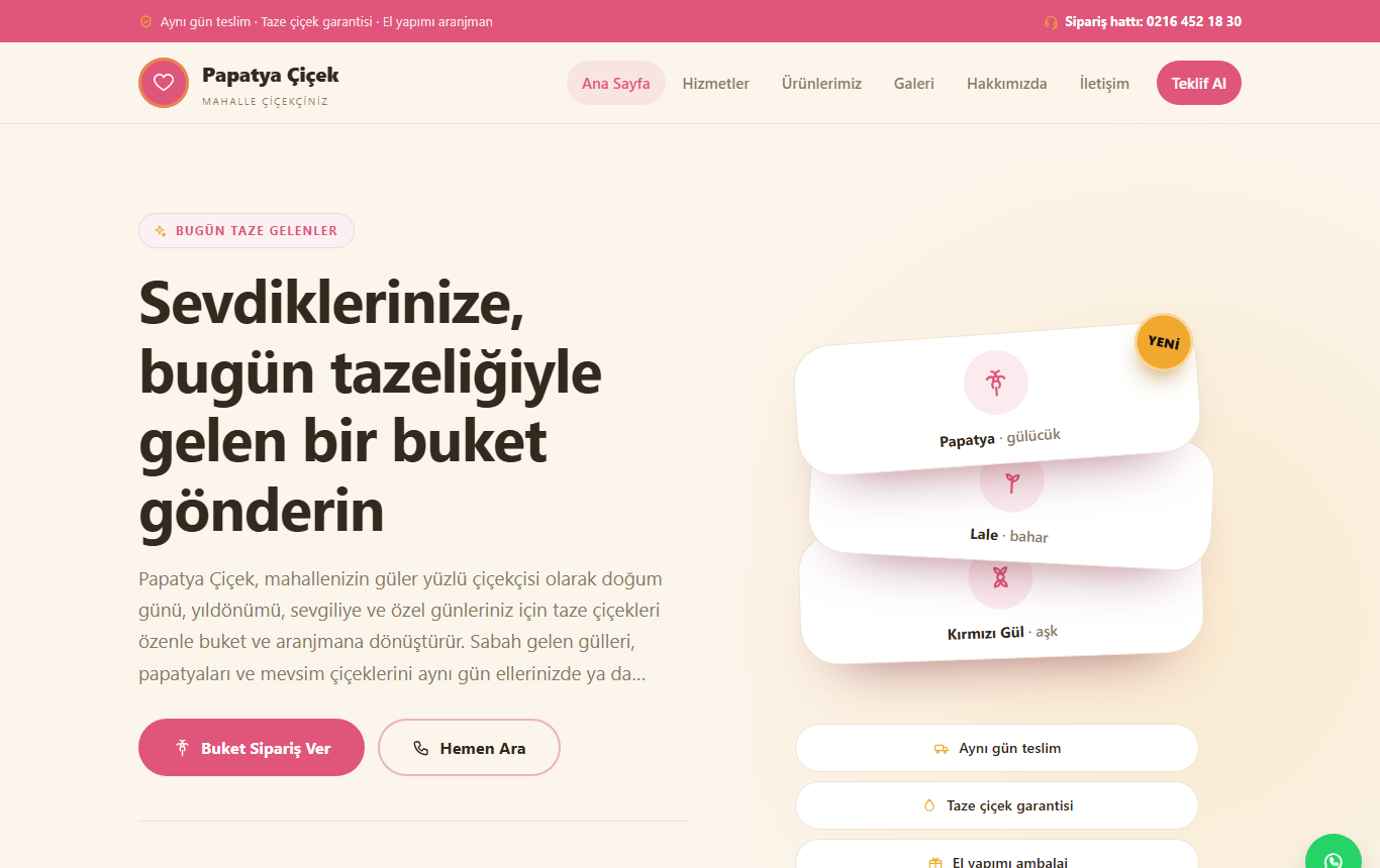 Papatya Çiçek — Sıcak Kimlikte Mahalle Çiçekçisi ve Aynı Gün Buket Web Sitesi görünümü 1