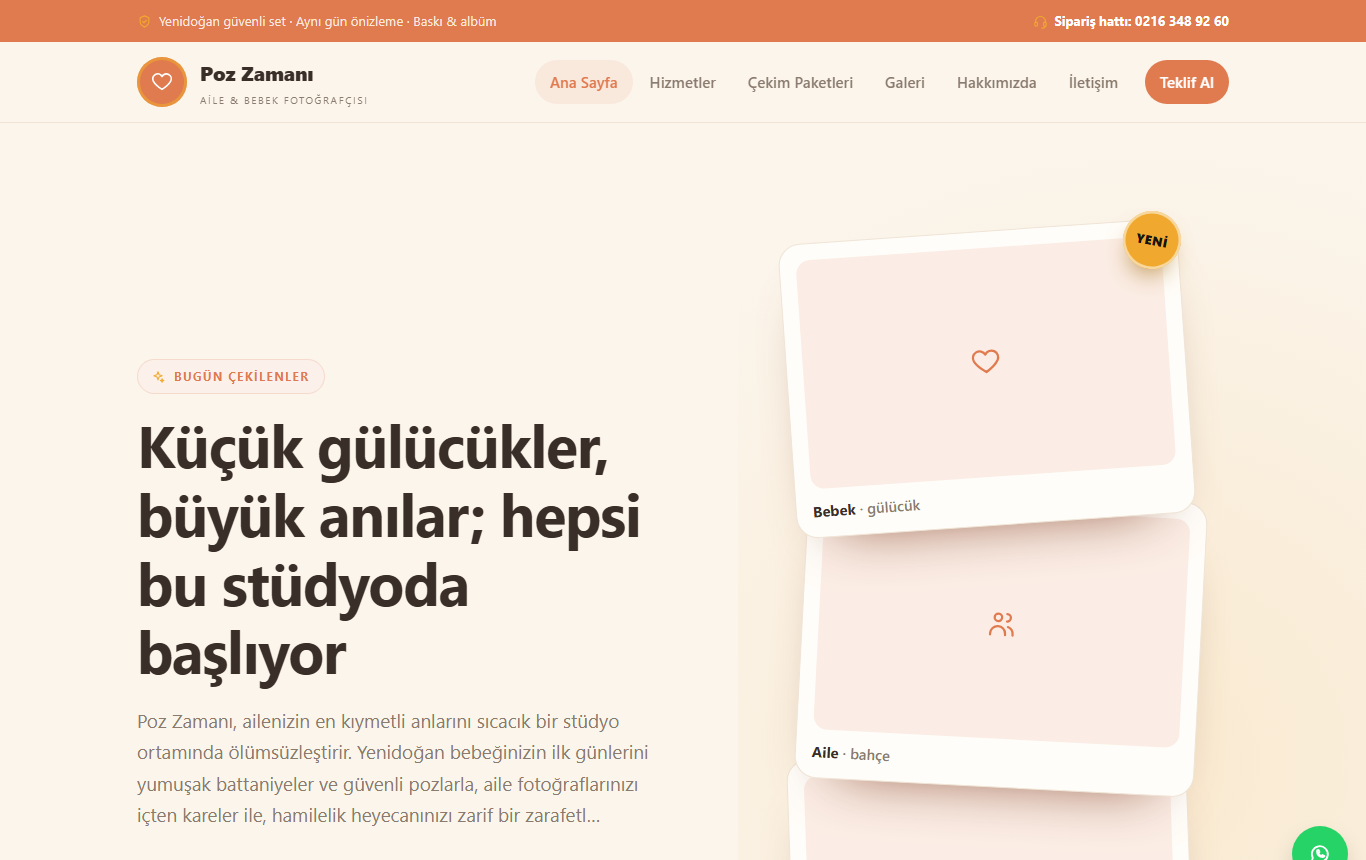 Poz Zamanı — Sıcak Kimlikte Aile, Bebek ve Yenidoğan Fotoğrafçılığı Web Sitesi görünümü 1