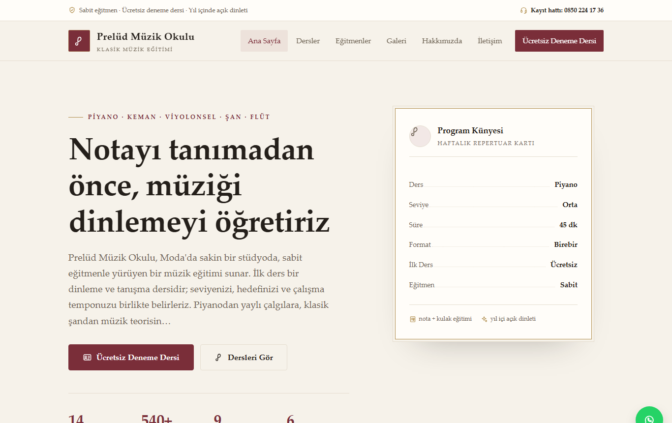 Prelüd — Açık & Editöryel Serif Klasik Müzik Okulu Web Sitesi — ekran görüntüsü 1