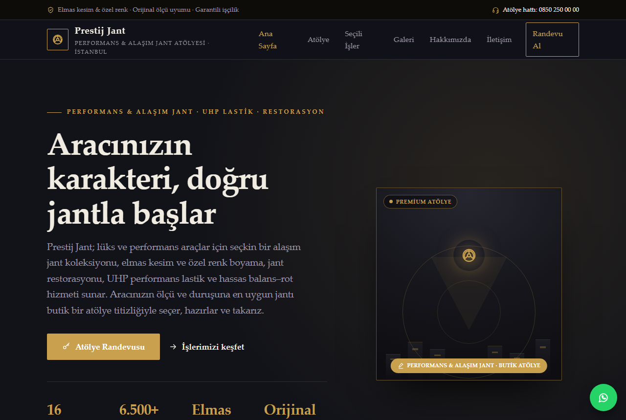 Prestij Jant — Performans Jant Atölyesi Web Sitesi görünümü 1