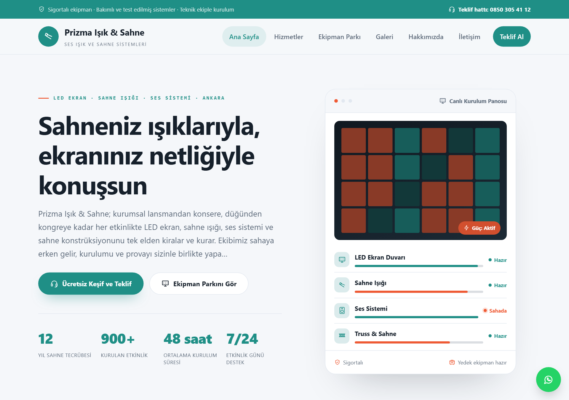 Prizma — Açık & Modern Showroom LED Ekran / Sahne Işığı Web Sitesi — ekran görüntüsü 1