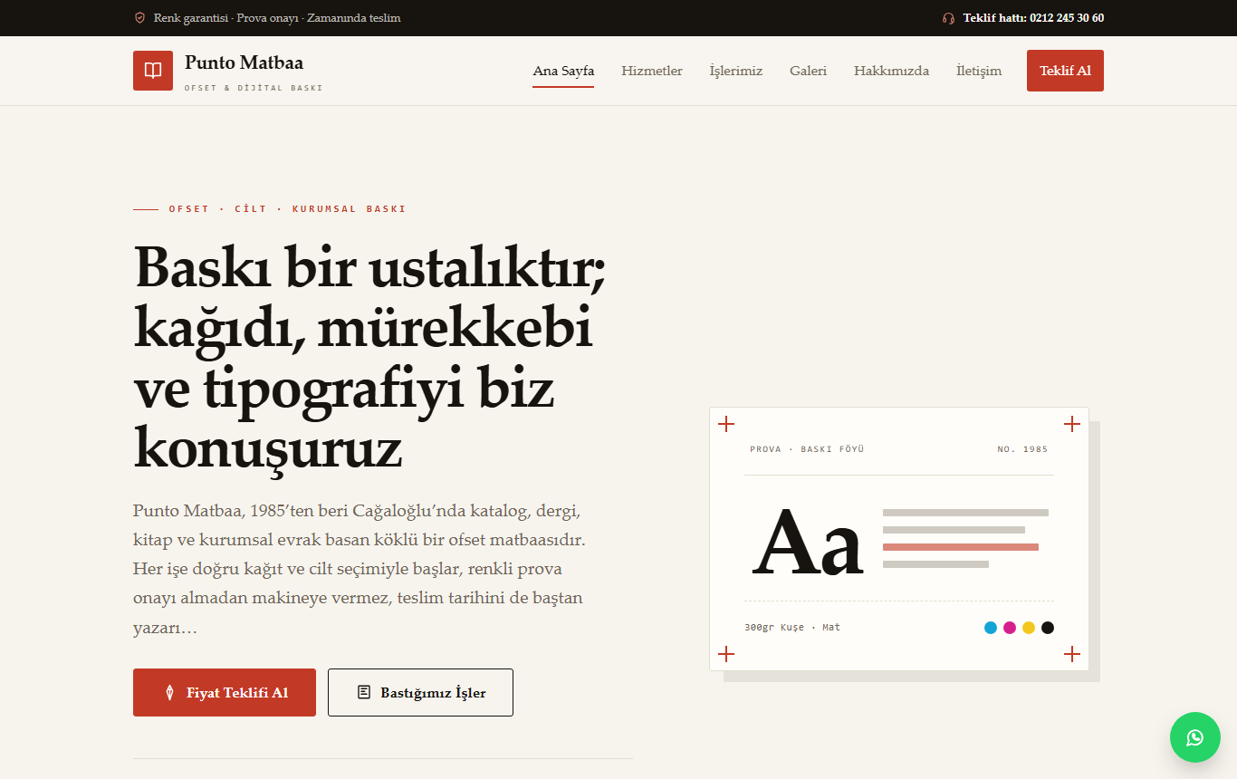 Punto Matbaa — Ofset ve Kurumsal Baskı Web Sitesi görünümü 1