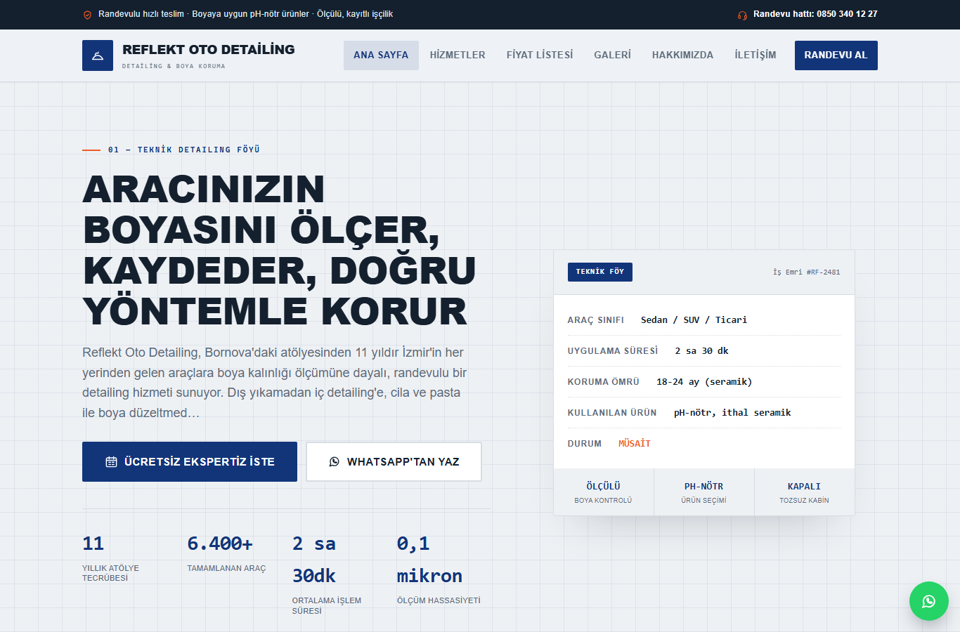 Reflekt Oto Detailing — Teknik Detailing & Boya Koruma Web Sitesi görünümü 1