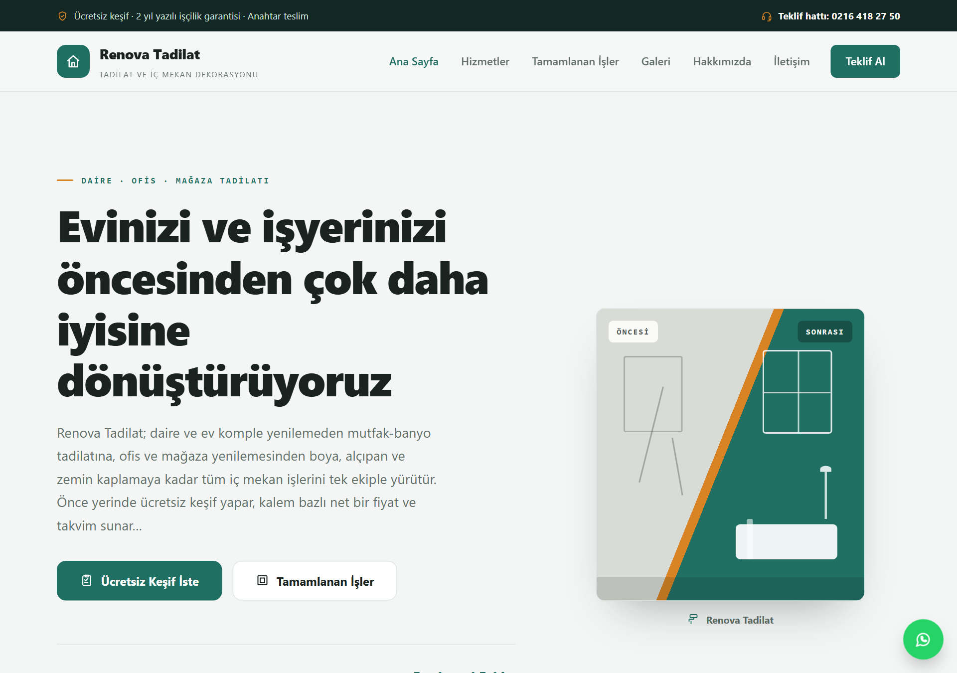 Renova — Temiz & Süreç Odaklı Tadilat Firması Web Sitesi — ekran görüntüsü 1