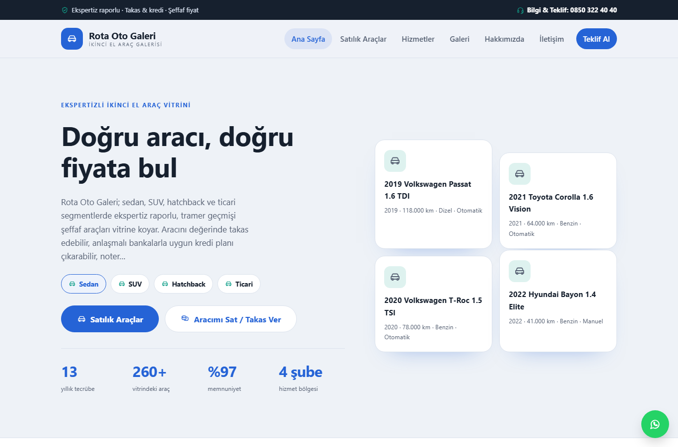 Rota Oto Galeri — İkinci El Araç Vitrini & Takas Web Sitesi görünümü 1