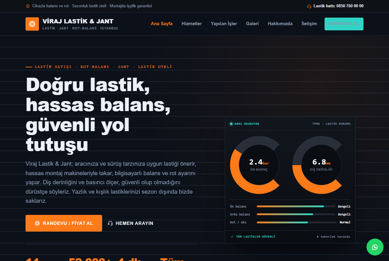 Viraj Lastik & Jant — Lastik ve Jant Servisi Web Sitesi görünümü 1