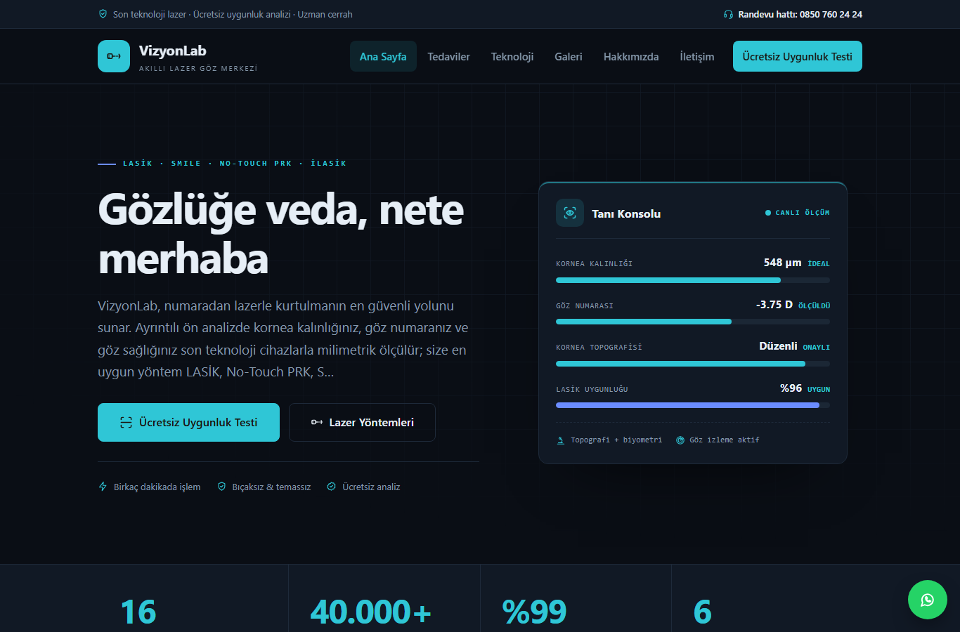 VizyonLab — Akıllı Lazer Göz Merkezi Web Sitesi görünümü 1