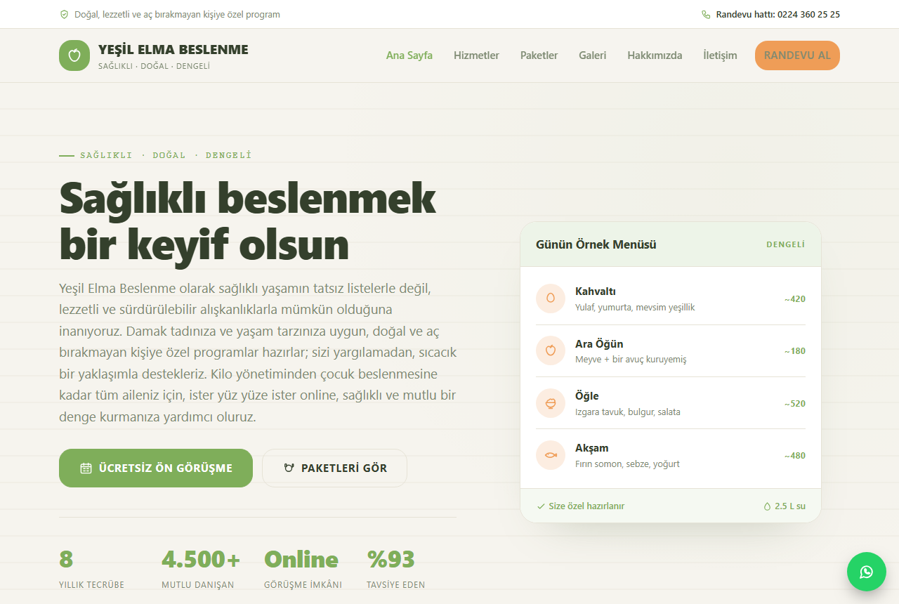 Yeşil Elma Beslenme — Aile & Butik Diyetisyen Web Sitesi görünümü 1